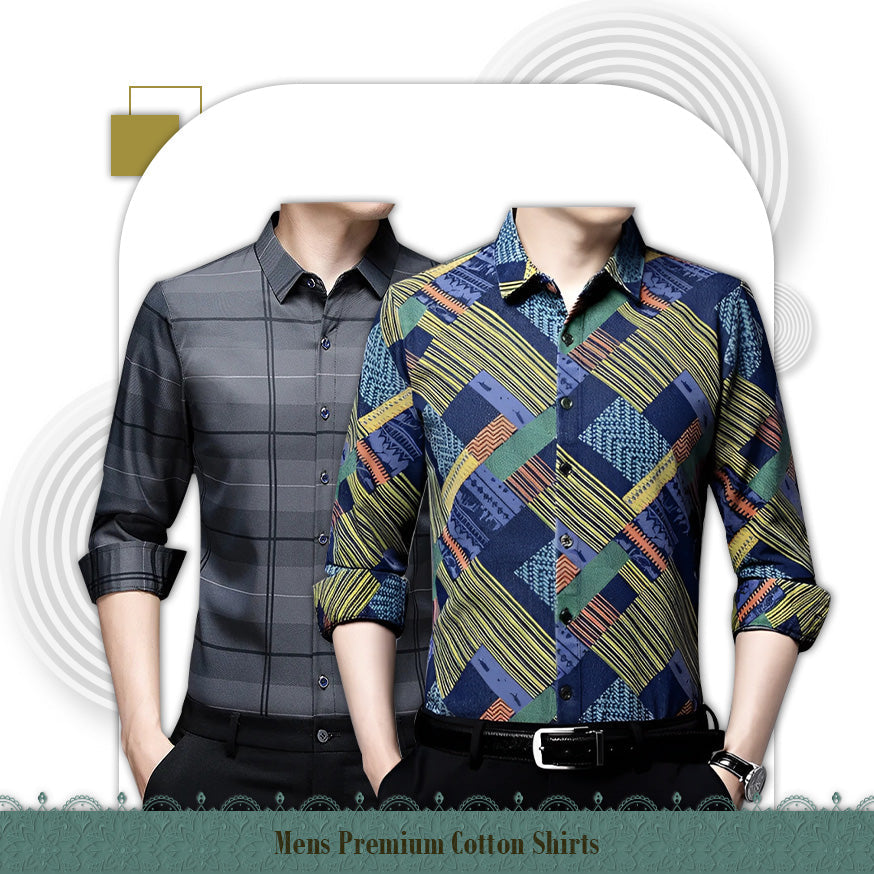 Pack of 2 ( Men's Premium Best Selling Cotton Shirts )[SILVER L+ZIGZAG]
